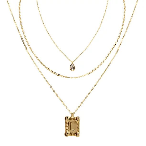 Seren Jewelry Initial Letter "L" Gold Pendant Necklace Set, 3 Pieces | Walmart (US)