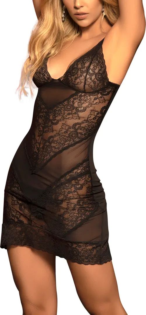 Mapale Lace & Mesh Chemise & Thong Set | Nordstrom | Nordstrom