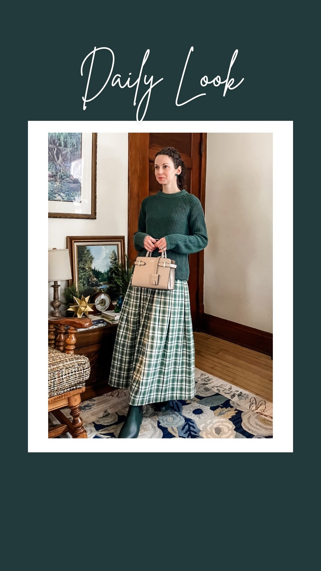 A beautiful green cotton sweater with a green plaid skirt!
Skirt is homemade. 
Petite outfit. Modest outfit. Christmas outfit. Holiday outfit  

#LTKHoliday #LTKootd #LTKmomlife