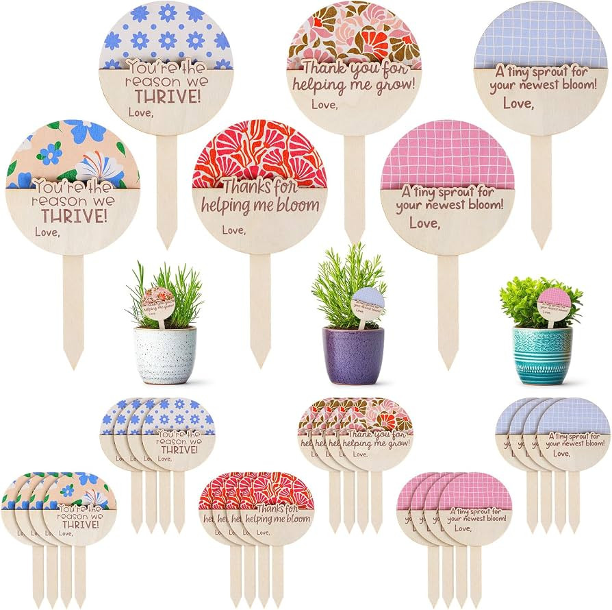 Fumete 24 Pcs Teacher Appreciation Gifts Wooden Teachers Plant Stakes Labels Thank You Gift Card ... | Amazon (US)
