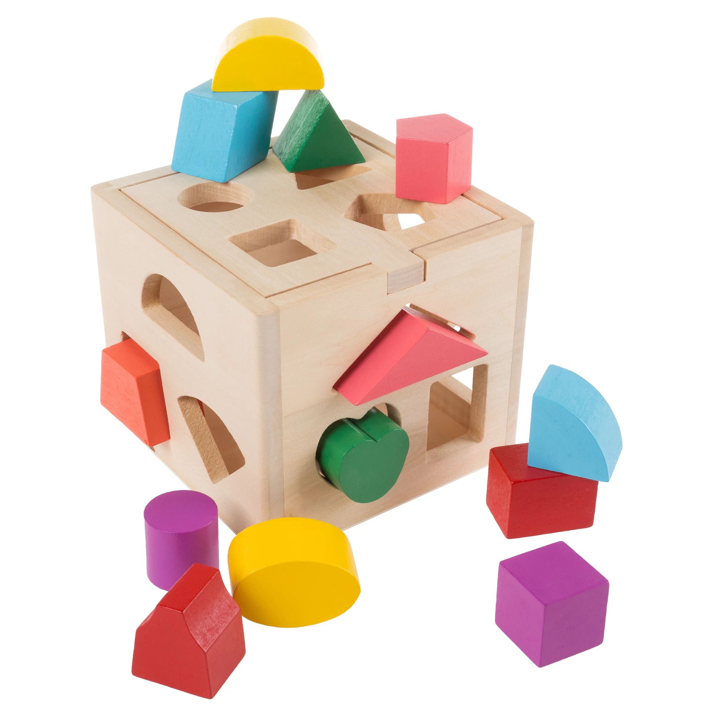 Wooden Shape Sorter- Classic Toddler Cube Puzzle Toy with Shape Cutouts - Learning Activity by He... | Walmart (US)