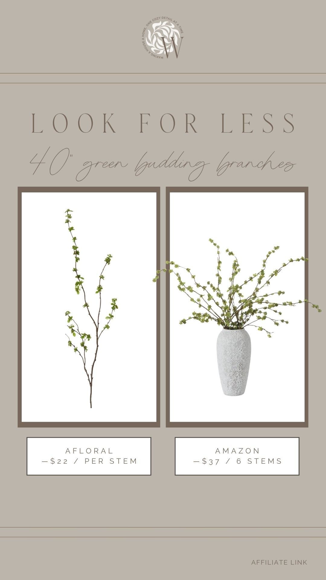 I have been eyeing these 40” budding green branches from Afloral and recently came across the exact style for way less! $22 per stem compared to 6 for $37!!

#LTKHome