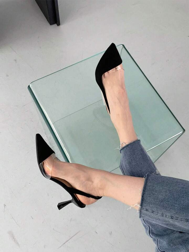 Bombas Camurça Ponta do pé Salto Pirâmide Veludo | SHEIN