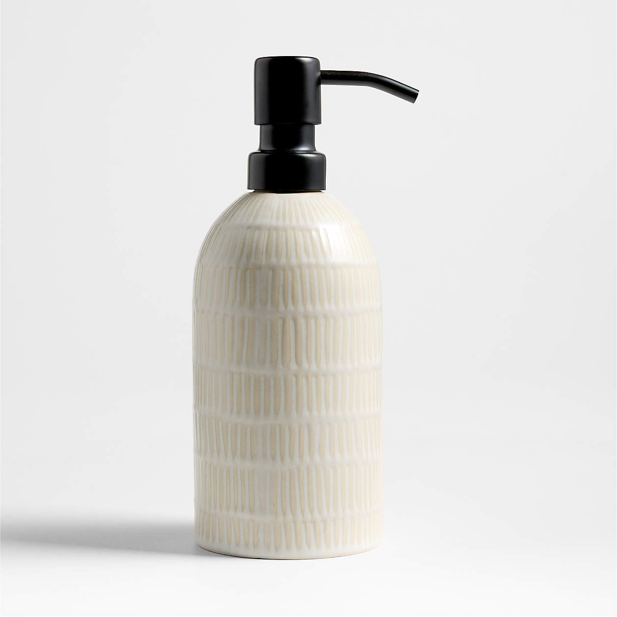 Clean by Crate Ivory Ceramic Soap Dispenser with Black Pump + Reviews | Crate & Barrel | Crate & Barrel