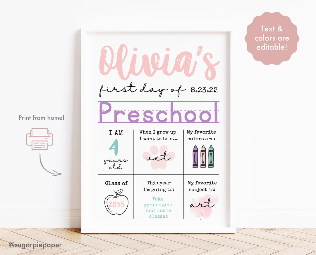 First Day of Preschool Sign Printable,first Day of School Milestone Board,chalkboard Milestone,sc... | Etsy (US)