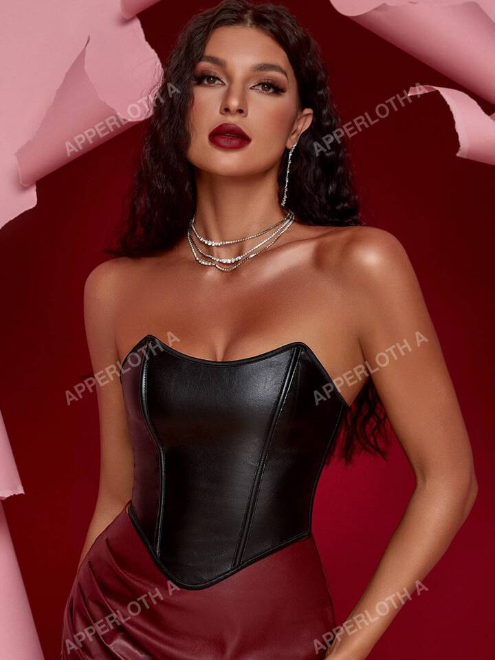 Apperloth A Lace Up Back Hanky Hem PU Corset Top Elegant Music Festival | SHEIN