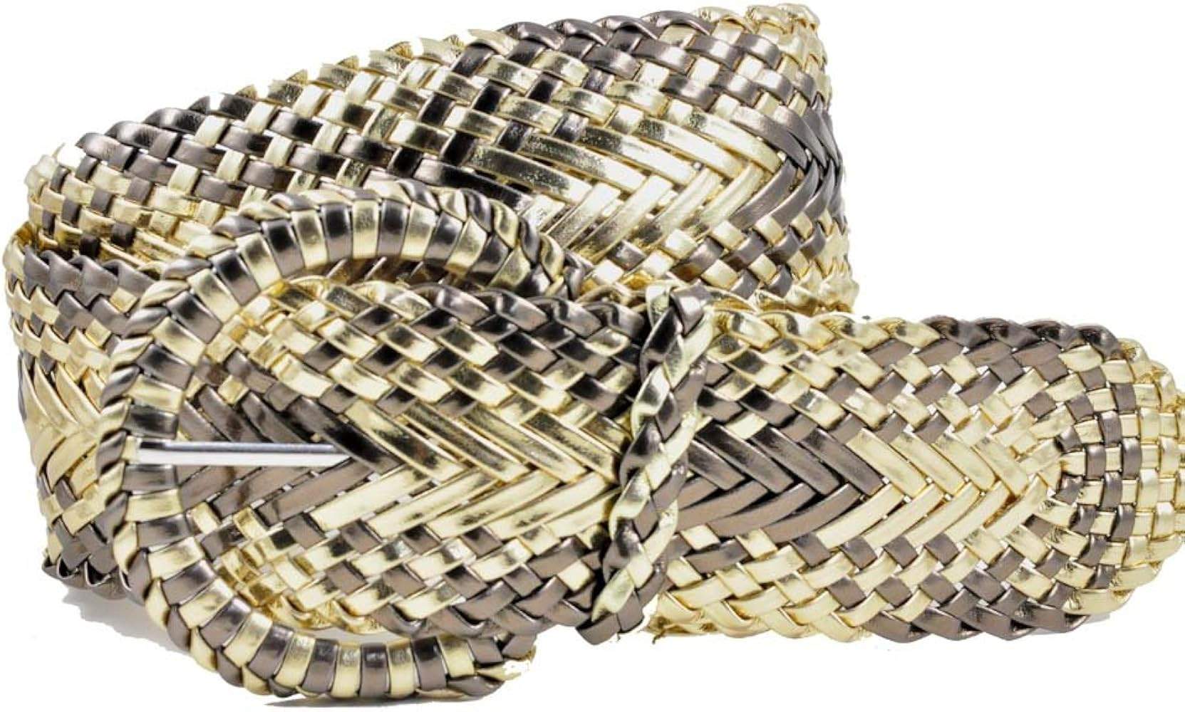 NYFASHION101 Women's Fashion Web Woven Braid Faux Leather Metallic Wide Belt | Amazon (US)