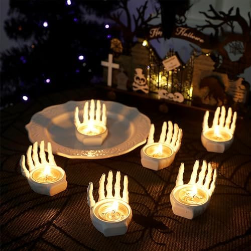 FORUP 6 Pack Skeleton Hand Tea Light Candle Holders, Halloween Candle Holder, Halloween Home Tabl... | Amazon (US)