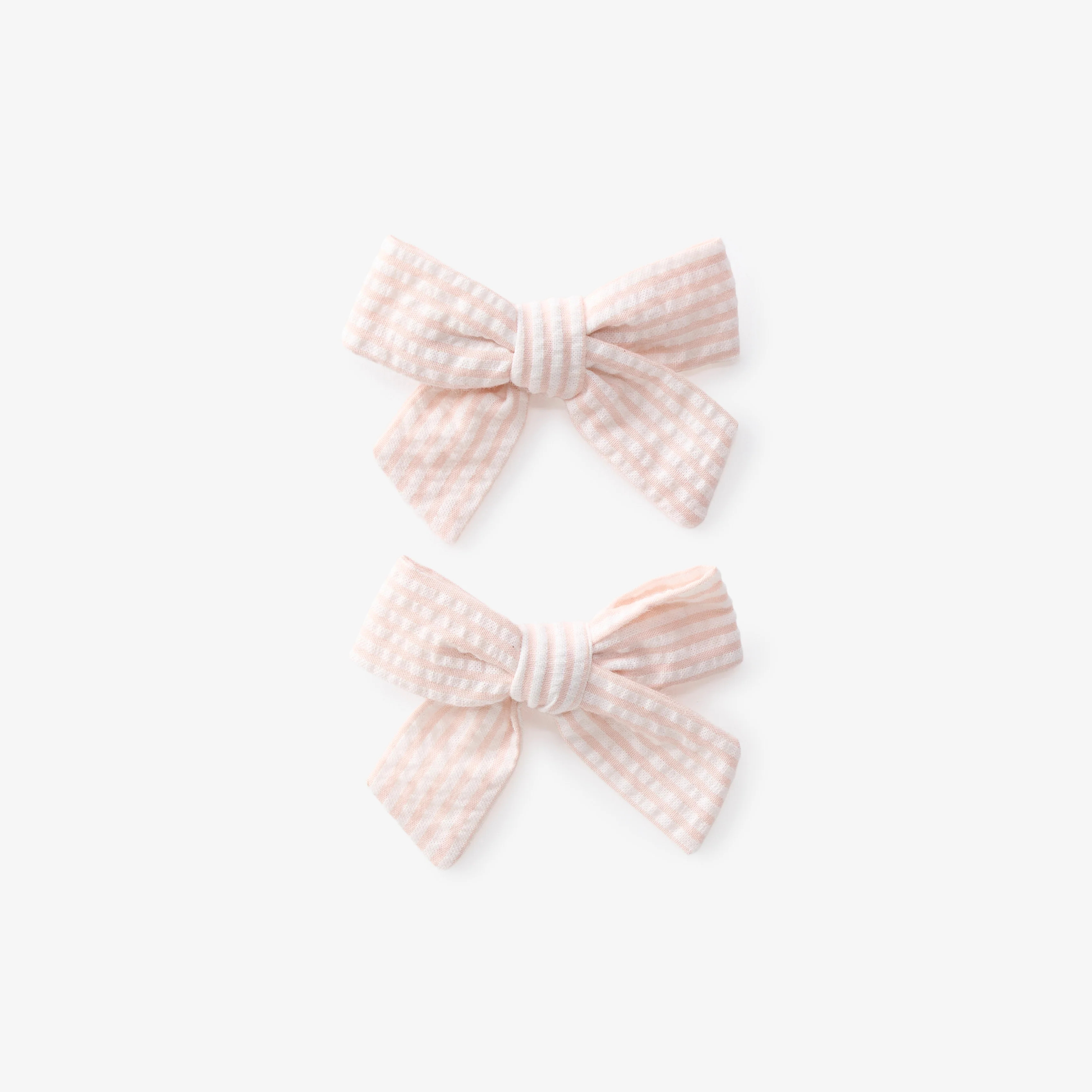 Pink Seersucker Bow Clip Set | Elegant Baby