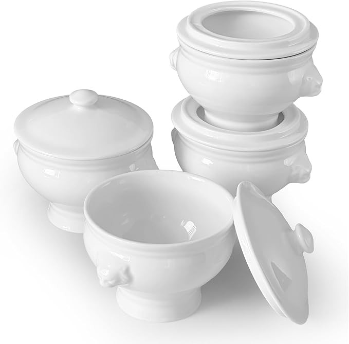 Cinf Ceramic 12 oz Set of 4 Lion Head Porcelain Soup Bowls With Lid Cover White Microwave Dishwas... | Amazon (US)