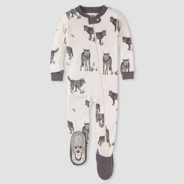 Burt's Bees Baby® Baby Boys' Howling Wolf Organic Cotton Footed Pajama - Charcoal Gray | Target