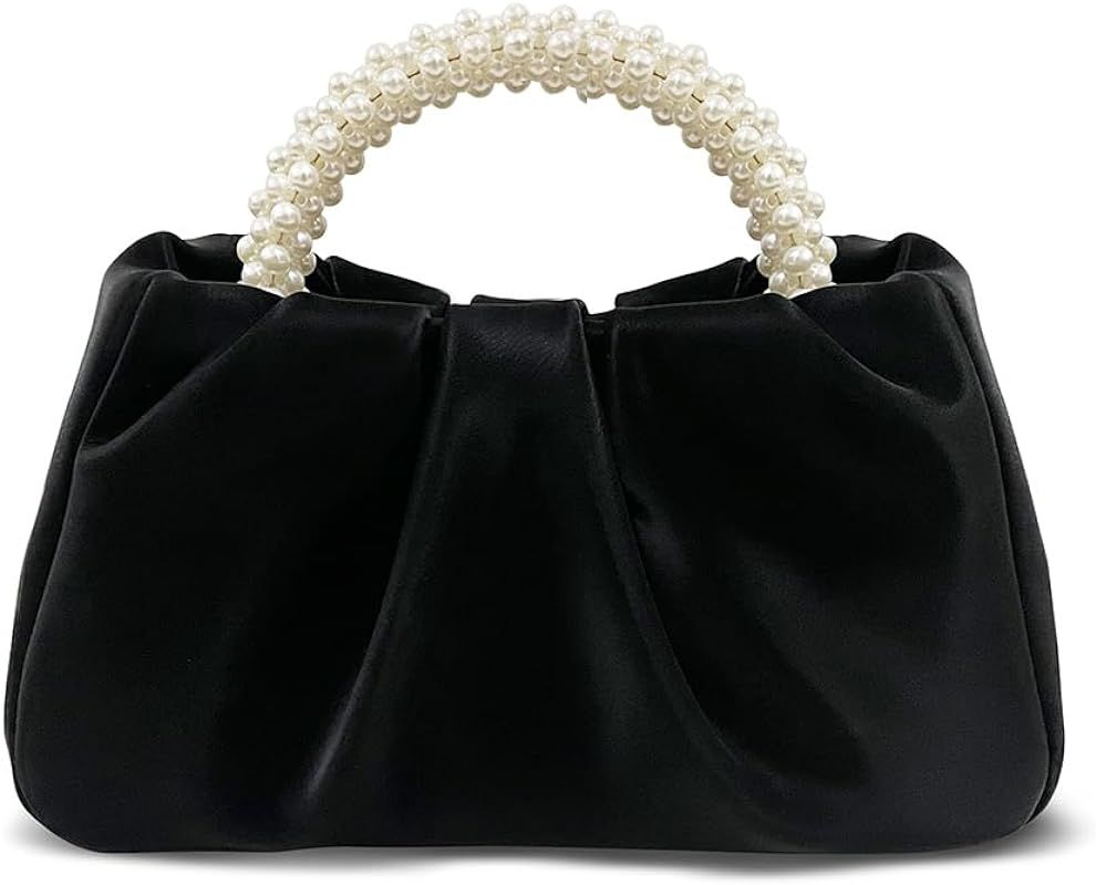 Beatfull Evening Purse Women Pearl Handbags Soft Leather Ruched Bag Bridal Clutch for Wedding Par... | Amazon (US)