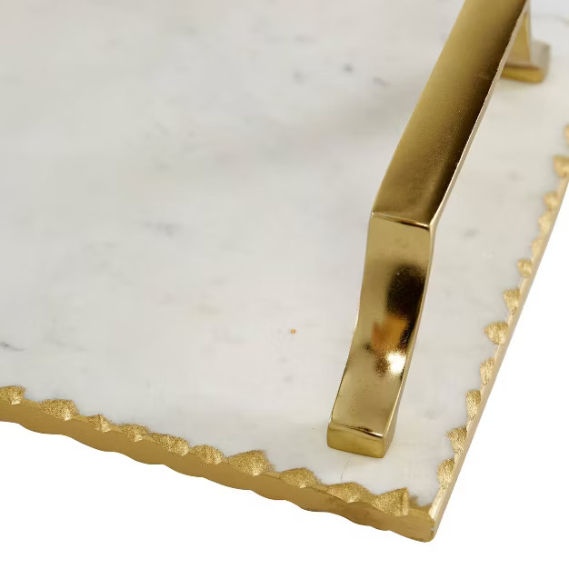 Set of 2 Rectangular Marble Tray with Metal Handles Gold - Olivia & May | Target