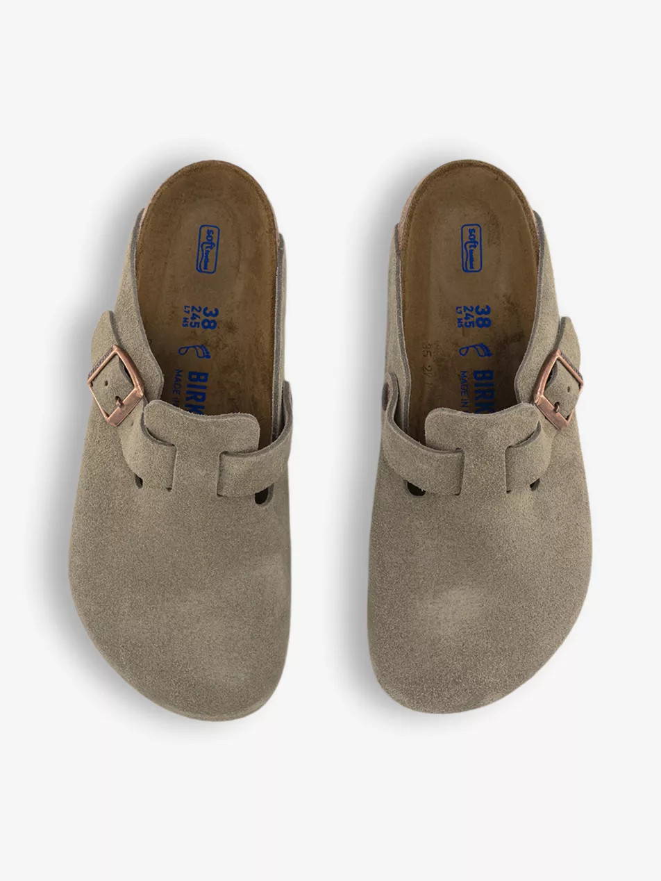 Boston logo-embossed suede clogs | Selfridges