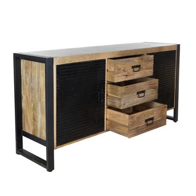 63 Inch Mango Wood Sideboard with 3 Drawers and Cabinets on Metal Frame | Wayfair North America