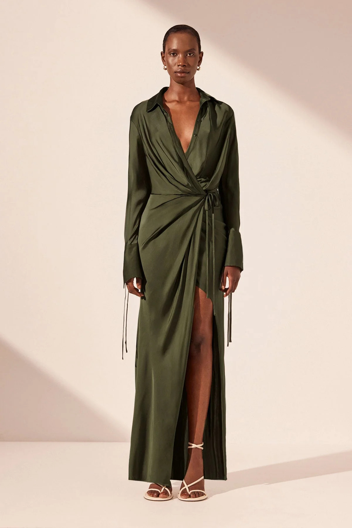 SHAE DRAPED SHIRT MAXI DRESS | PINE GREEN | DRESSES | SHONA JOY | Shona Joy