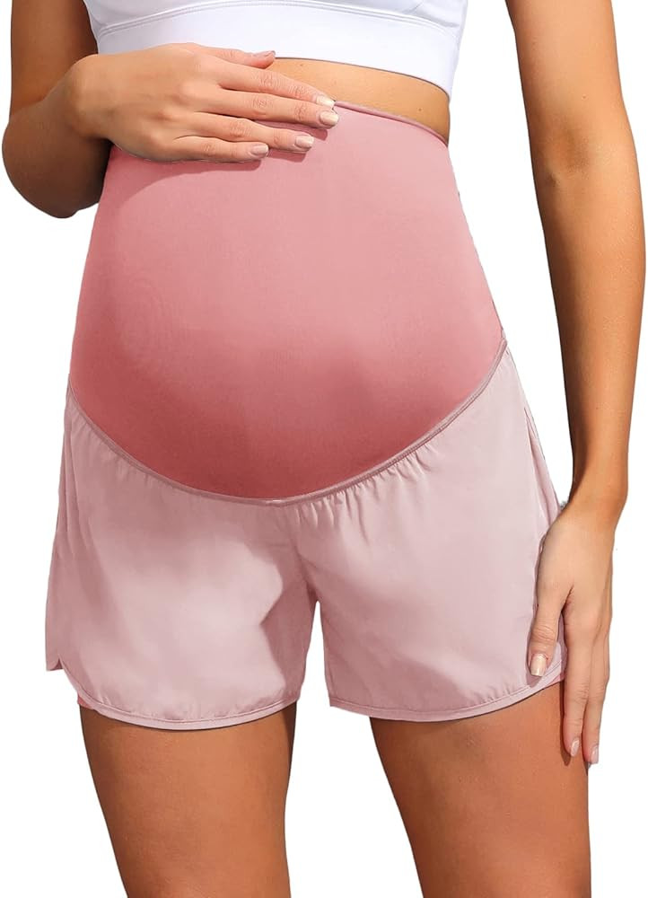 Maacie Women Maternity Layered Fast Drying Yoga Shorts with Liner Inner Pocket | Amazon (US)