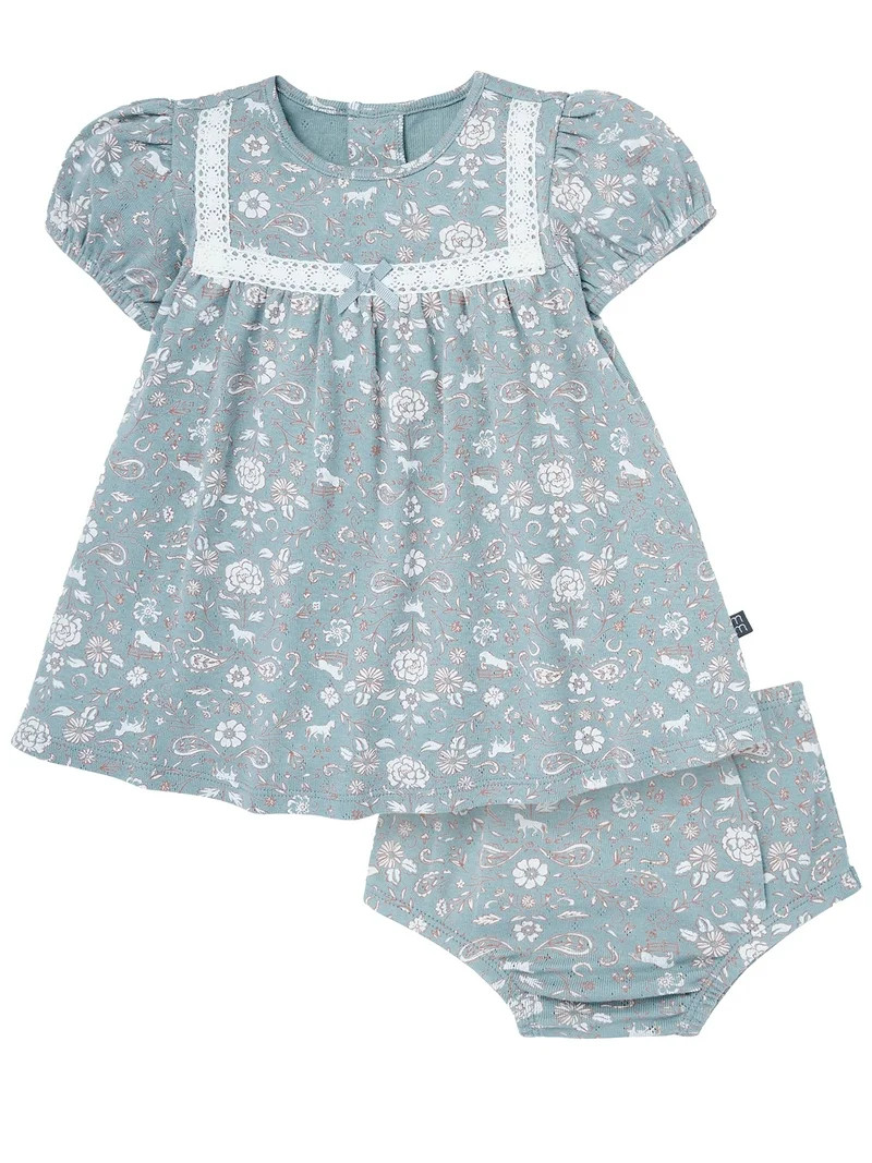 Modern Moments by Gerber Baby Girl Dress With Ribbon Lace and Diaper Cover Set, 2-Piece, Sizes 0/... | Walmart (US)