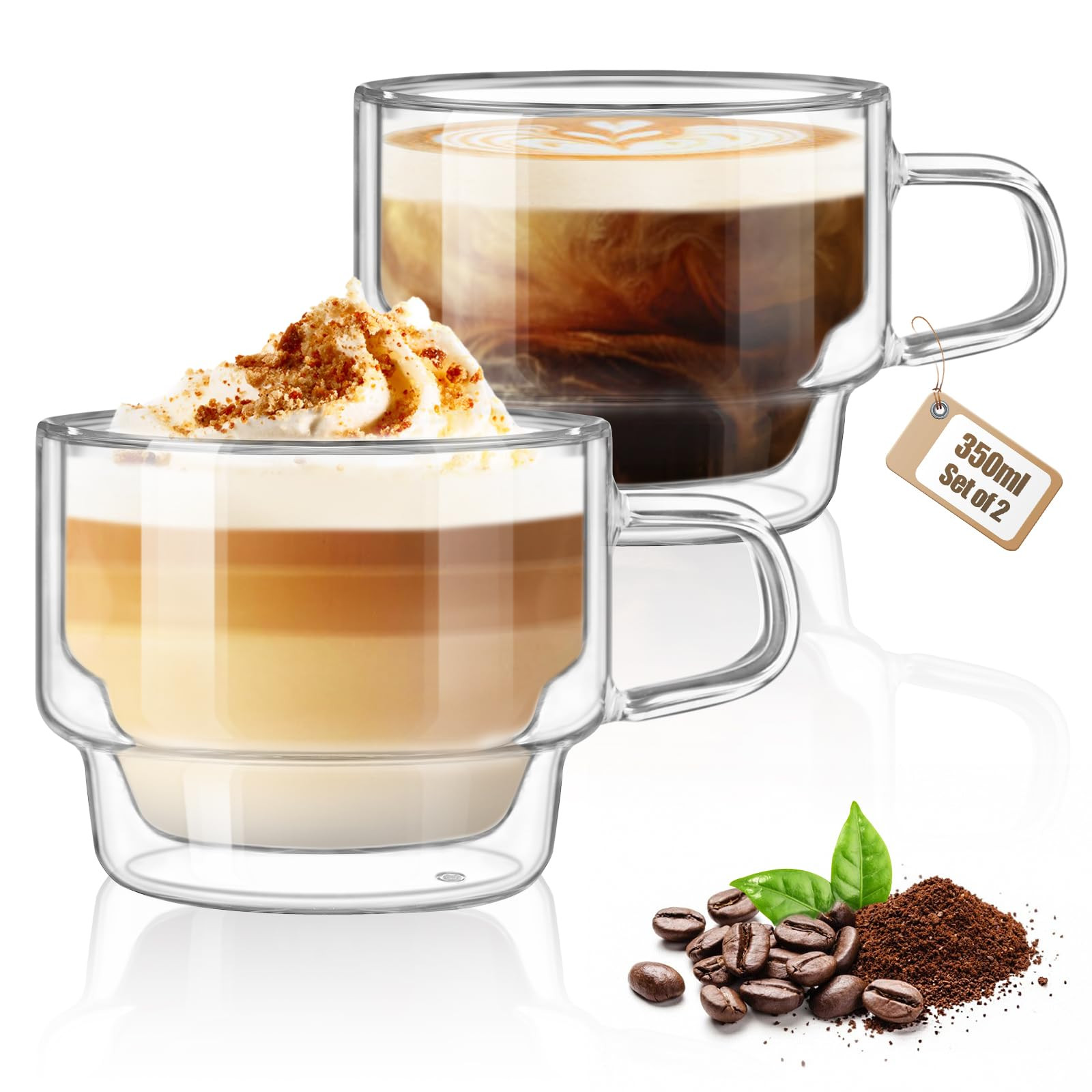glastal 12 oz Latte Macchiato Glasses, Double-Walled Coffee Glasses, Set of 2, Glass Stackable Co... | Amazon (US)