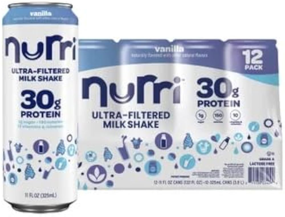 Nurri 12-Pack Ulta Filtered Milk Shake, 30g Protein, 1g Sugar, 150 Calories, 10 Vitamins and Mine... | Amazon (US)
