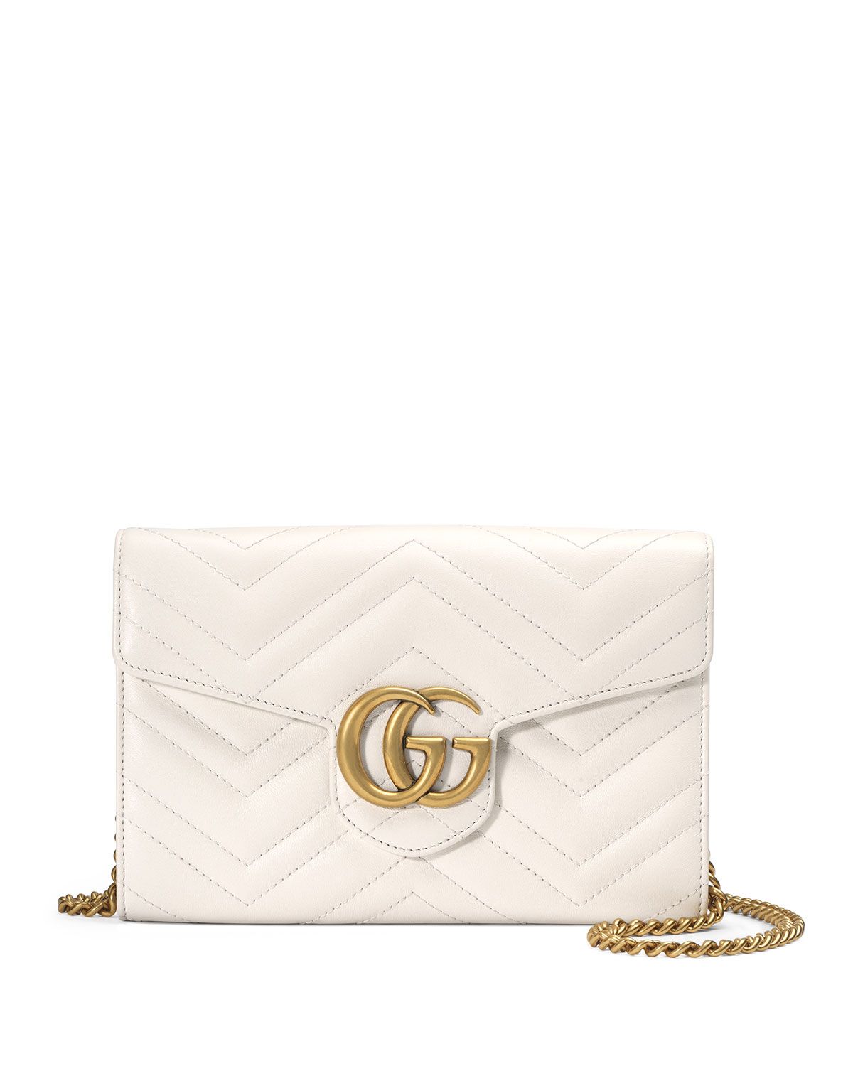 Gucci GG Marmont Mini Matelassé Chain Bag, White | Neiman Marcus