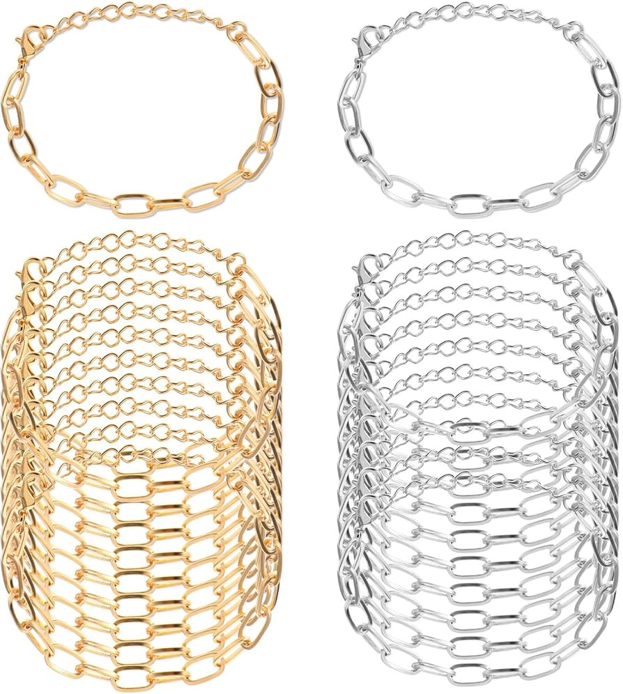 20 Pcs Charm Bracelet Chain Link Bracelet Chain with Lobster Clasps Jewelry Making Chains for Wom... | Amazon (US)
