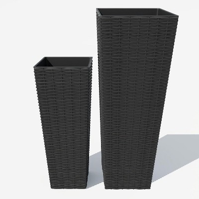 Set of 2 Tall Planters for Outdoor Plants, 24''&32'' Planter Pots, 4 Drainage Holes, Indoor or Outdoor, Black | Target