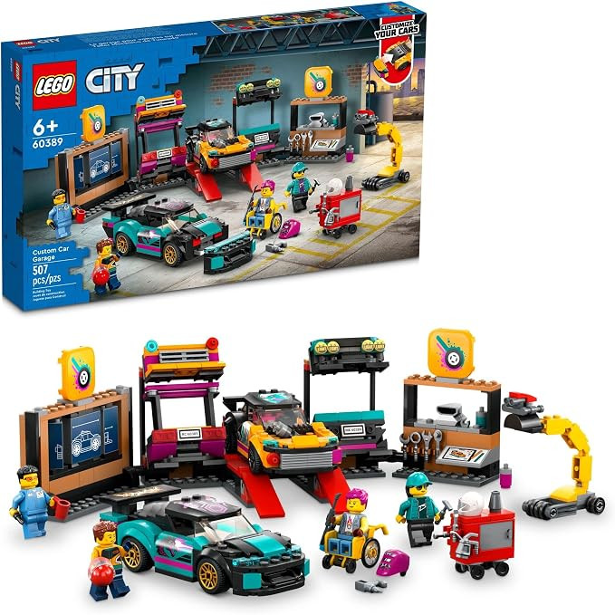LEGO City Custom Car Garage, Toy Garage Building Set with 2 Customizable Cars, Pretend Play Mecha... | Amazon (US)