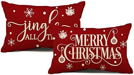 Allorry Merry Christmas Pillow Covers Set of 2 Cotton Linen Farmhouse Christmas Decorations Throw Pi | Amazon (US)