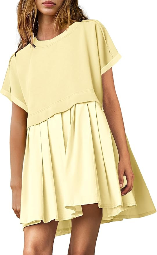 Nirovien Womens Oversized Tshirt Dress Short Sleeve Crewneck Sweatshirt Dress Pleated Babydoll Tu... | Amazon (US)