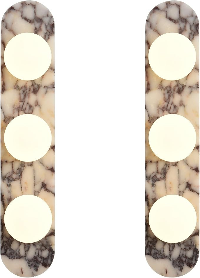 Natural Marble Wall Sconces 3-Light, Bulb Included, Alabaster Calacatta Viola Stone Modern Hardwi... | Amazon (US)