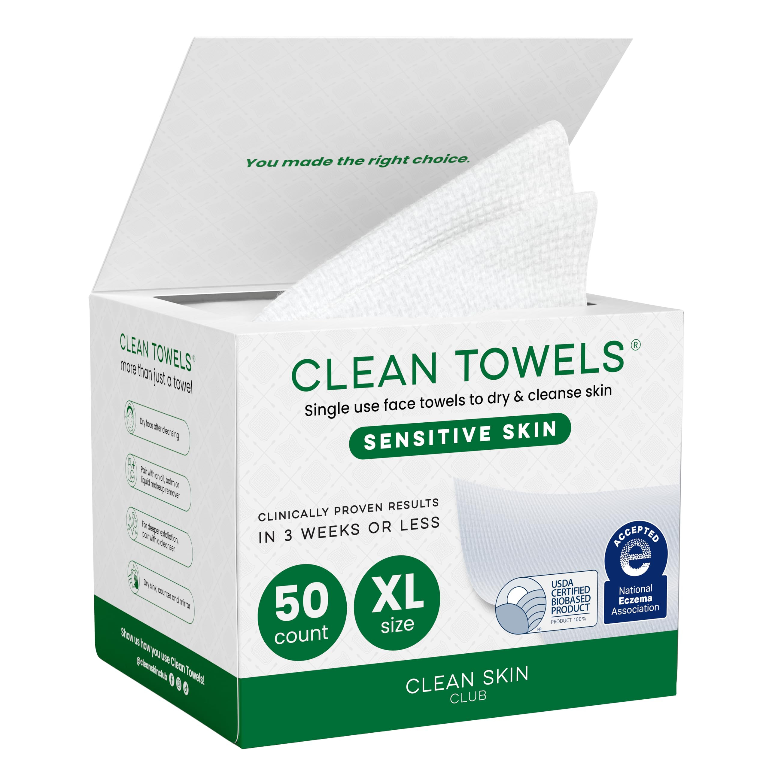 Clean Skin Club Clean Towels® XL Sensitive Skin | Ultra-Soft Disposable Face Towels Infused with... | Amazon (US)