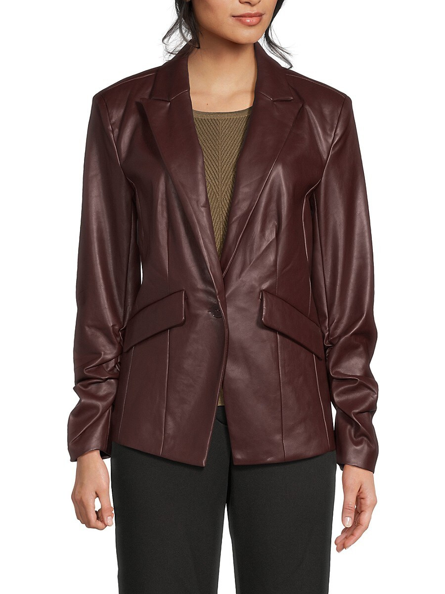 Central Park West Women's Ruched Sleeve Faux Leather Blazer - Oxblood - Size XS | Saks Fifth Avenue OFF 5TH