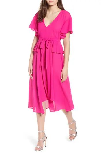 Women's Lost Ink Chiffon Midi Dress, Size XX-Small - Pink | Nordstrom
