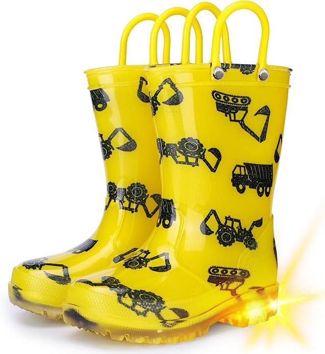 Toddler Rain Boots Boys Rain Boots - Patterns Light Up Kids Rain Boots with Easy-On Handles Light... | Amazon (US)