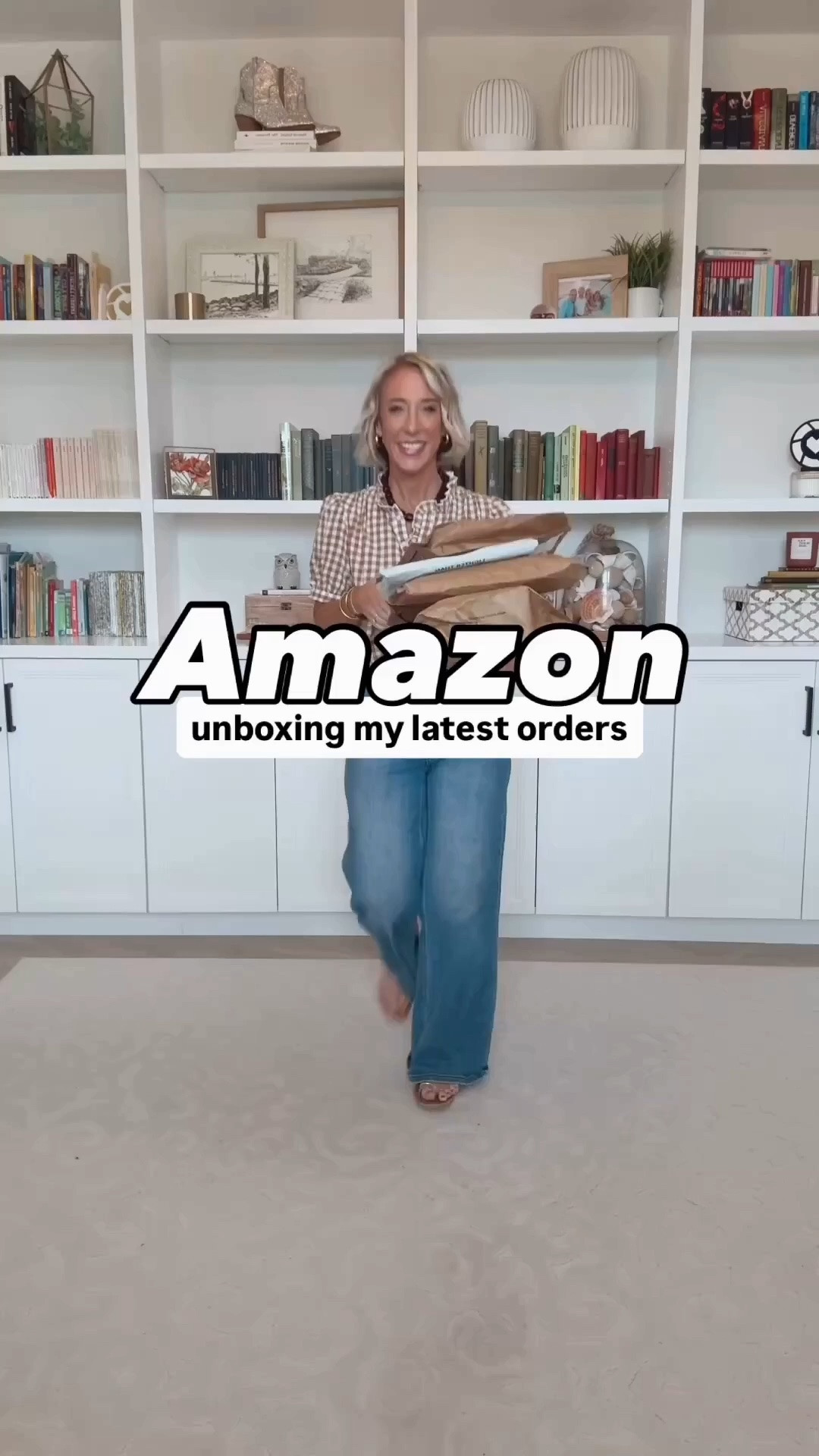 Amazon - unboxing my latest orders * Gingham Puff Short Sleeve Blouse - size small. 7 colors. * Wide Leg Jeans - size 25. 1. Cinched Waist Button Down Shirt Maxi Dress - size small, but runs big. 4+ colors. 2. Striped Short Sleeve Polo & Skort 2 Piece Set - size small. 2 colors. 3. Pleated Chiffon Skirt - size small. 10 colors. * Scoop Neck T-Shirt - size small. 30 colors. * Scarf - also Amazon. 4. Chunky Heel Pointed Toe Slingback Pumps - TTS. 12 colors. * High-Rise Jacquard Mini Skirt - size 0. $28. * Cozy Yarn Crewneck Sweater - size XS. $20. 9 colors. * Crocodile-Embossed Purse - 5 colors. 5. Mock Neck & Wide Leg Pants 2 Piece Sweat Set - size small (could have done the XS). 8 colors.

#LTKSeasonal#LTKOver40#LTKPetite