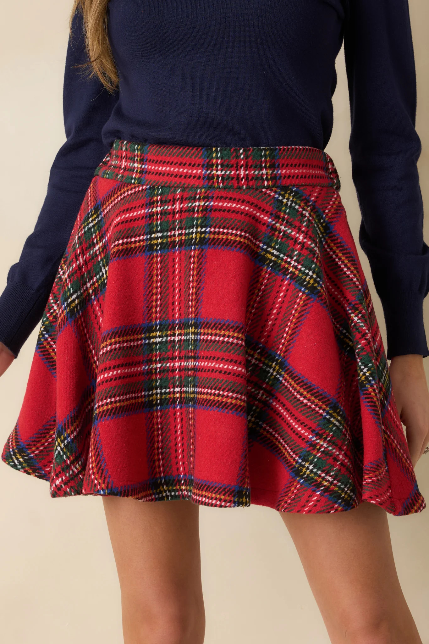 Make It Fun Red Multi Plaid Flared Mini Skirt | Red Dress