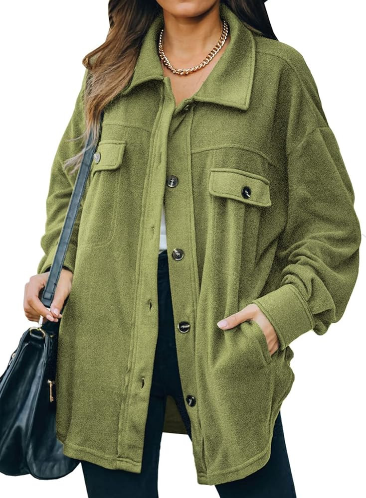 Astylish Women Casual Coat Long Sleeve Shacket Shirts Jacket with Pockets | Amazon (US)