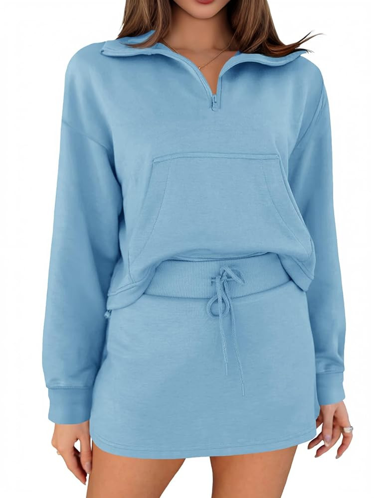 Fisoew Womens Sweatsuits 2 Piece Outfits Quarter Zip Cropped Sweatshirts Casual Mini Skorts Loung... | Amazon (US)