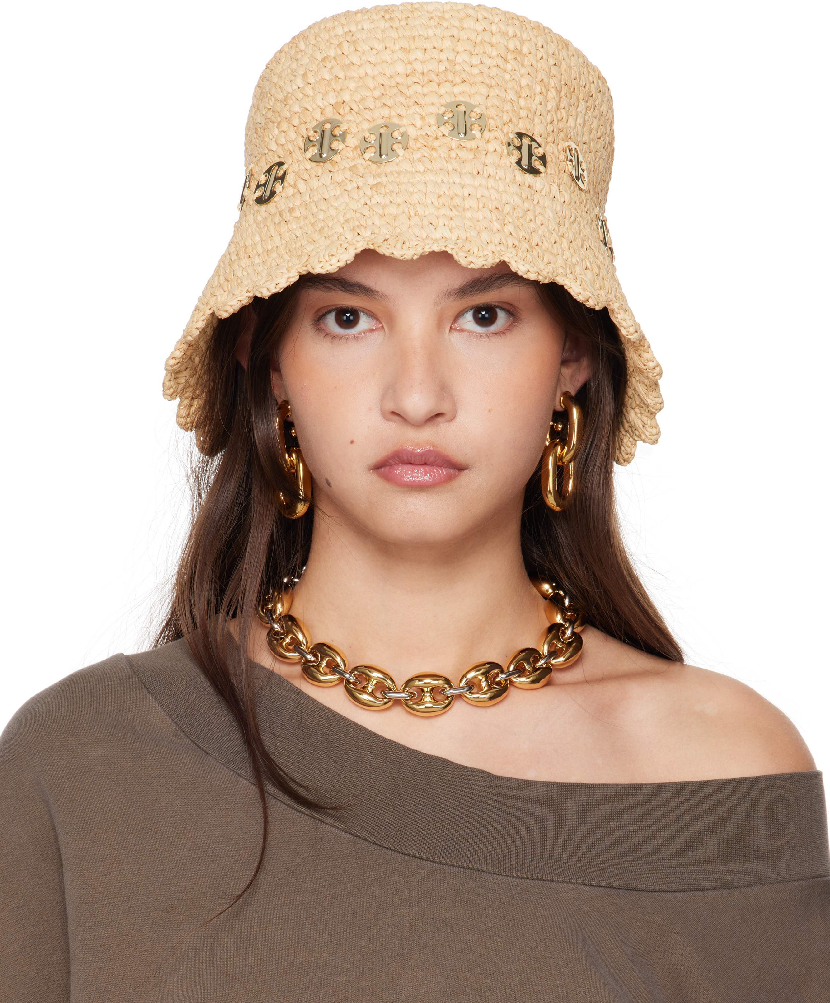 Rabanne Beige Natural Raphia Beach Hat | SSENSE