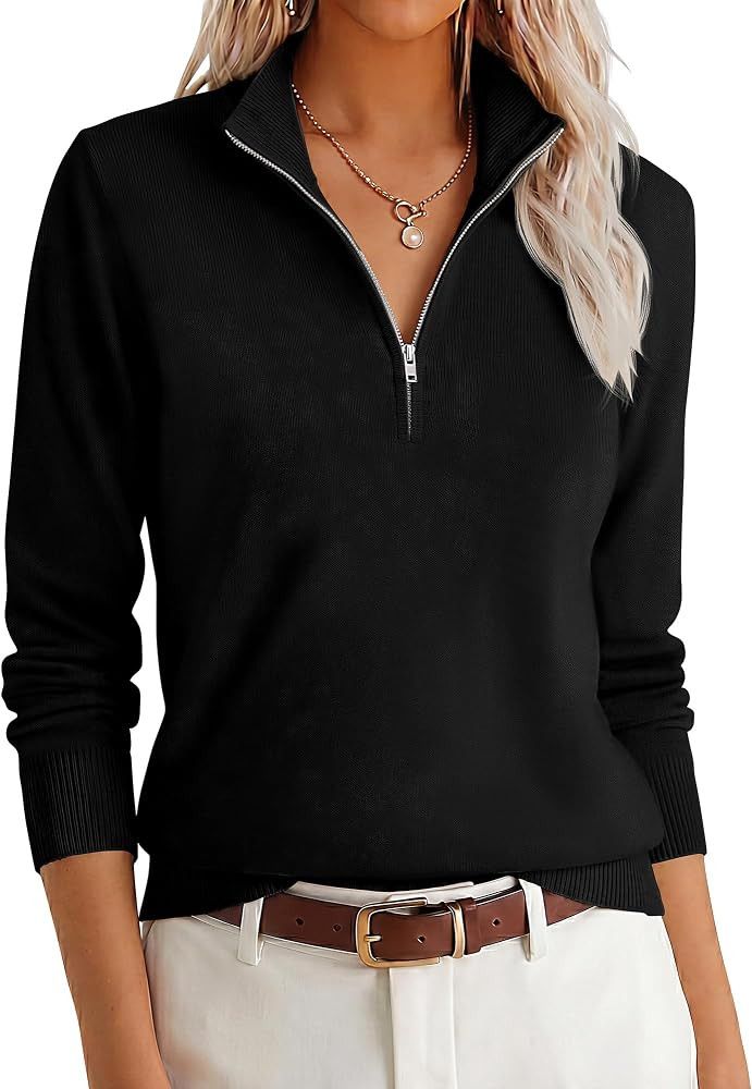 ANRABESS Womens Quarter Zip Fall Lightweight Sweaters | Amazon (US)