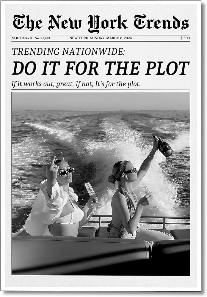 Osdfem Trendy Black and White Canvas Wall Art, Funky Girl Aesthetic Preppy Poster, Newspaper Do I... | Amazon (US)