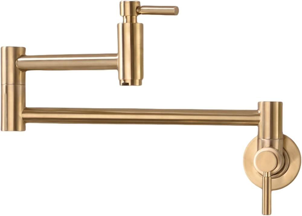Brushed Gold Wall Mounted Pot Filler Kitchen Faucet, Dual Handles, 1/2 IPS Male Threaded - 14 NPT... | Amazon (US)