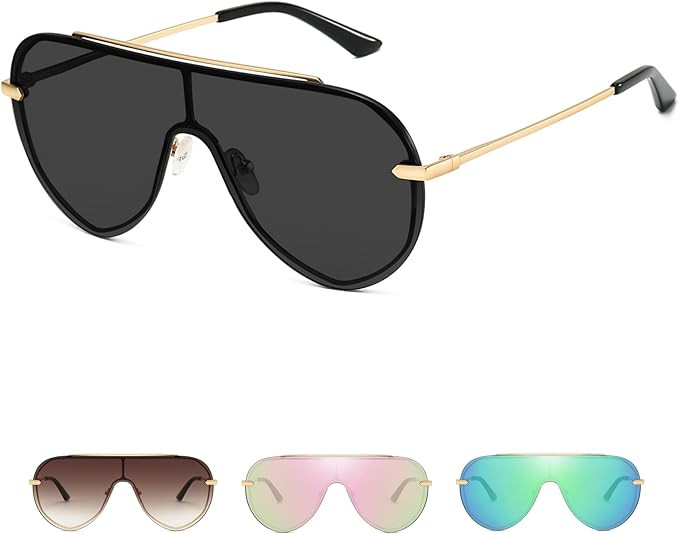 GMKATEYE Oversized Y2k Shield Sungalsses for Women & Men, UV400 Protection Rimless Aviator Shades... | Amazon (US)