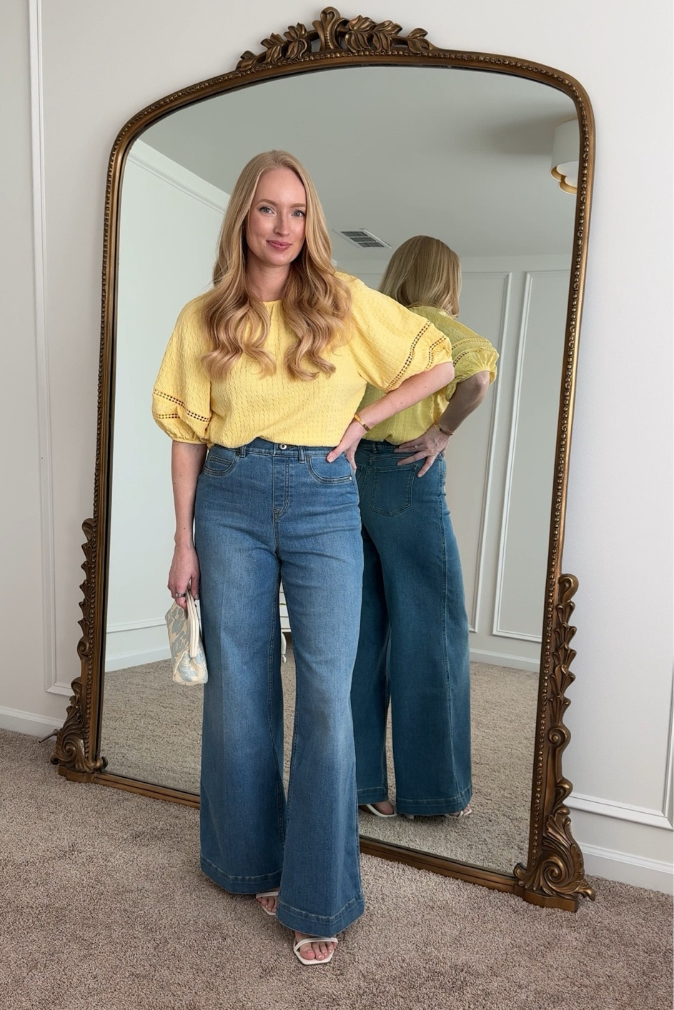 Obsessed with this spring outfit! And I can’t believe this top is Walmart! I paired it with my Spanx wide leg jeans and heels to elevate the look. Wearing size small in the top and jeans. The jeans are snug so recommend sizing up if in between sizes. Use my code AMANDAJOHNXSPANX for 20% off your first Spanx order. Spring outfits // elevated outfits // wide leg jeans // Spanx jeans // date night outfits // brunch outfits // casual workwear // Walmart tops 


#LTKStyleTip #LTKFindsUnder50 #LTKSeasonal