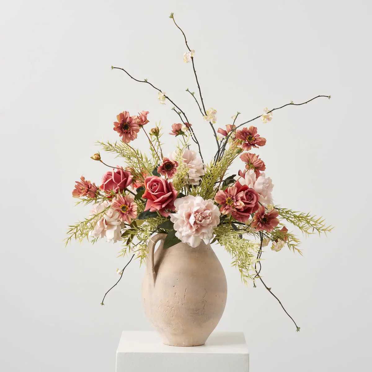 Terra Blooms - Light Beige Peony, Terracotta Rose & Blush Cosmos in Clay Artifact Primitive Jug V... | Darby Creek Trading