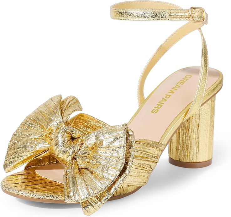 DREAM PAIRS Women's Bow Knot Heeled Sandals Low Chunky Heels Open Toe Ankle Strap Slingback Dress... | Amazon (US)