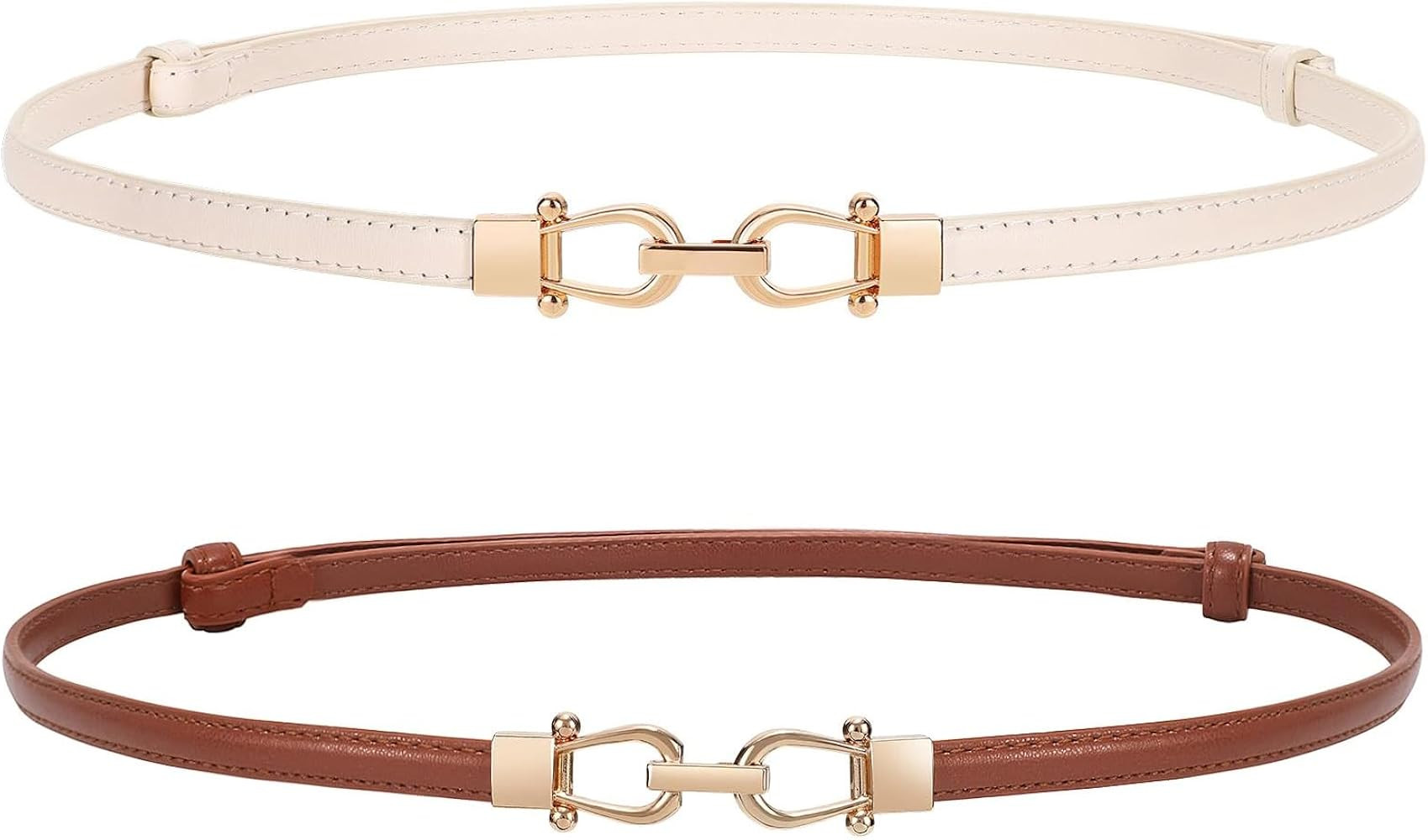 WERFORU Women 2 Pack Skinny Belt for Dress,Thin Waist Belt - Adjustable Leather Belt with Gold Bu... | Amazon (US)