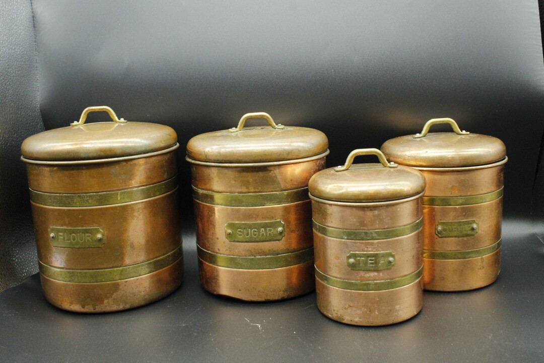 Vintage 4 Piece Copper Kitchen Nesting Canisters W/ Lids - Etsy | Etsy (US)