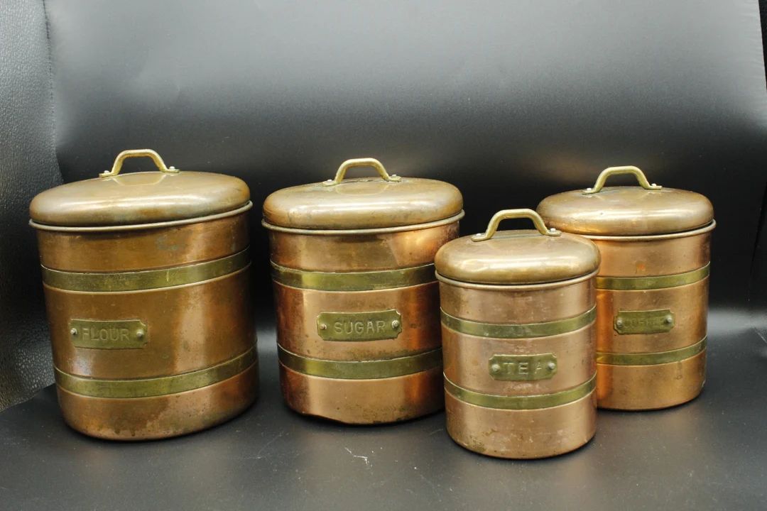 Vintage 4 Piece Copper Kitchen Nesting Canisters W/ Lids - Etsy | Etsy (US)